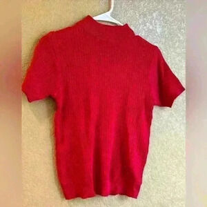 Sarah Bentley Christmas sweater mock turtleneck short sleeved red sz med petite